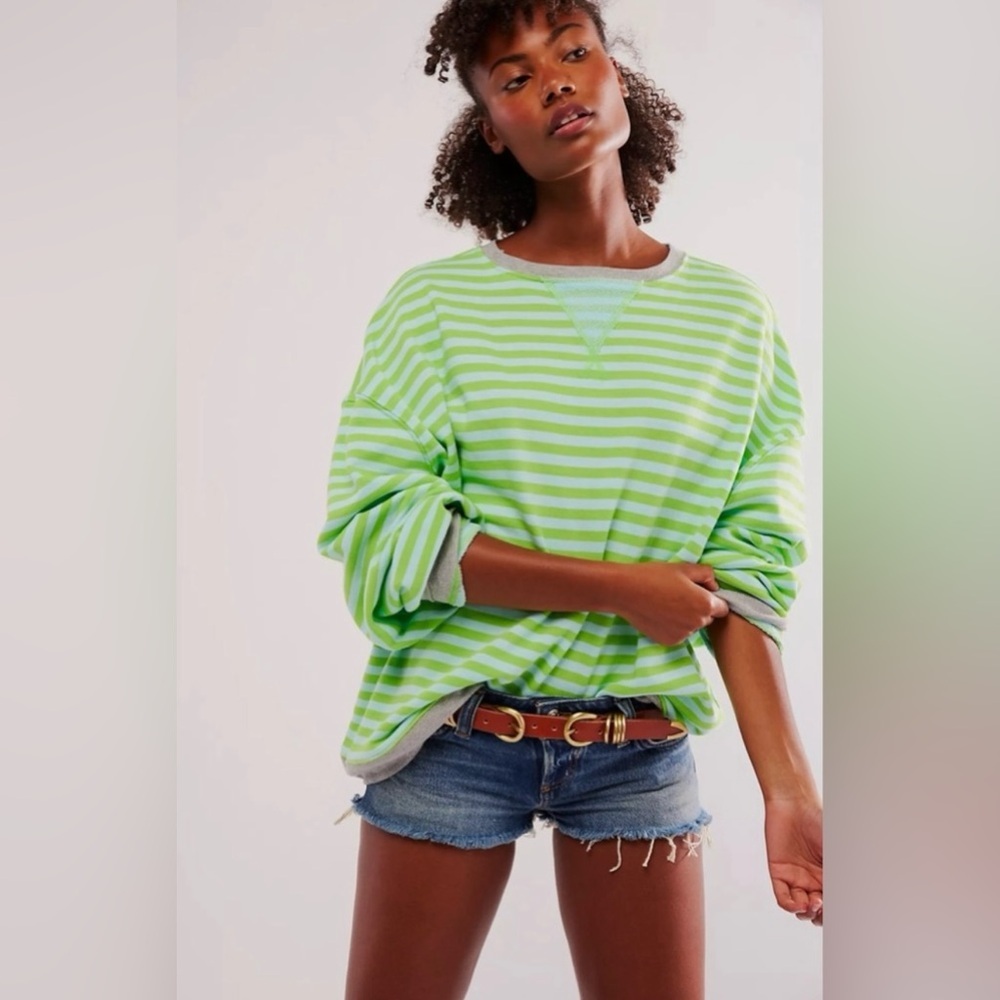 NWT Free People Classic Striped Oversized Crewneck